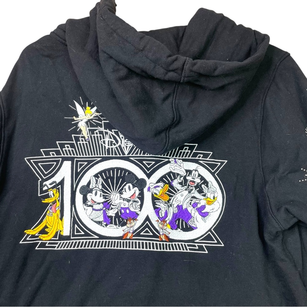 Disney World Hoodie 1X 100th Anniversary Mickey & Friends Black Zip Up Embroided - Picture 10 of 11